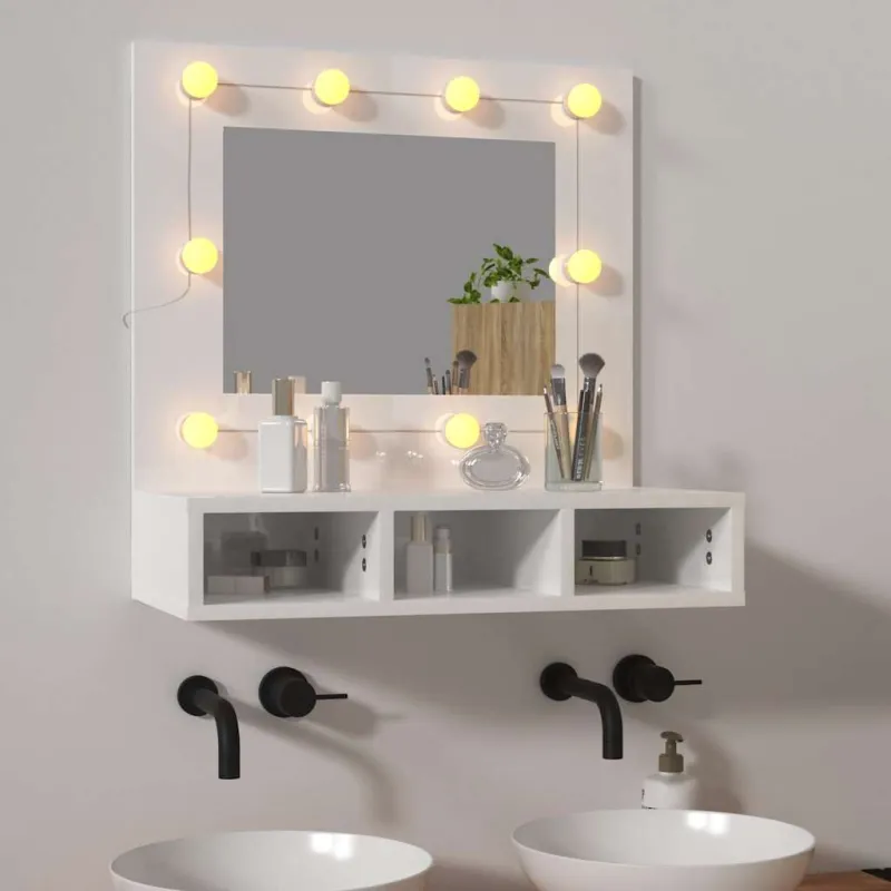 Veidrodinė spintelė su LED, balta, 60x31,5x62cm, blizgi