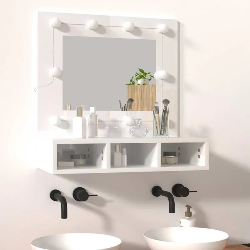 Veidrodinė spintelė su LED, balta, 60x31,5x62cm, blizgi