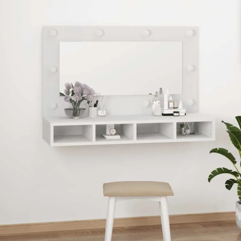 Veidrodinė spintelė su LED apšvietimu, balta, 90x31,5x62cm