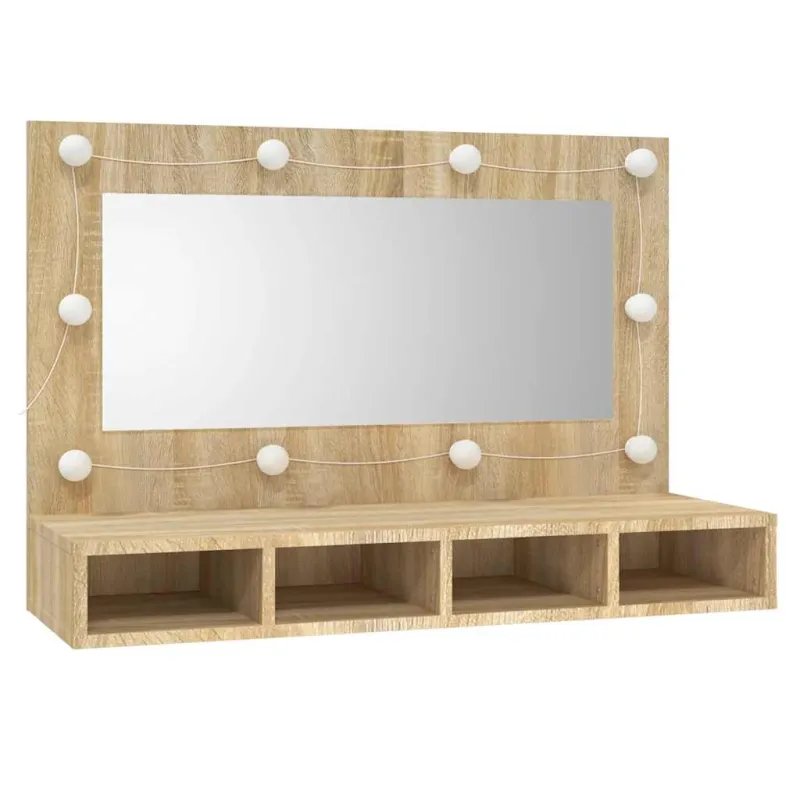 Veidrodinė spintelė su LED apšvietimu, ąžuolo, 90x31,5x62cm