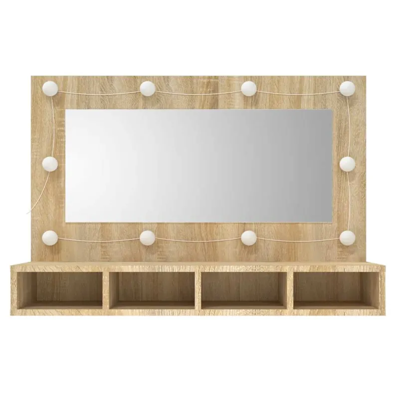 Veidrodinė spintelė su LED apšvietimu, ąžuolo, 90x31,5x62cm