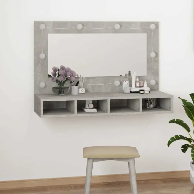Veidrodinė spintelė su LED apšvietimu, pilka, 90x31,5x62cm