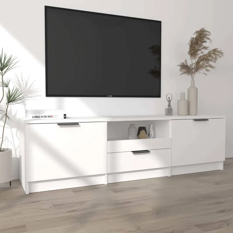 TV spintelė, balta, 140x35x40 cm, inžinerinė mediena