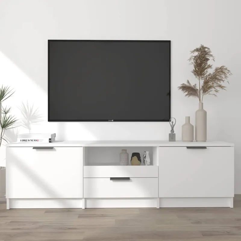 TV spintelė, balta, 140x35x40 cm, inžinerinė mediena