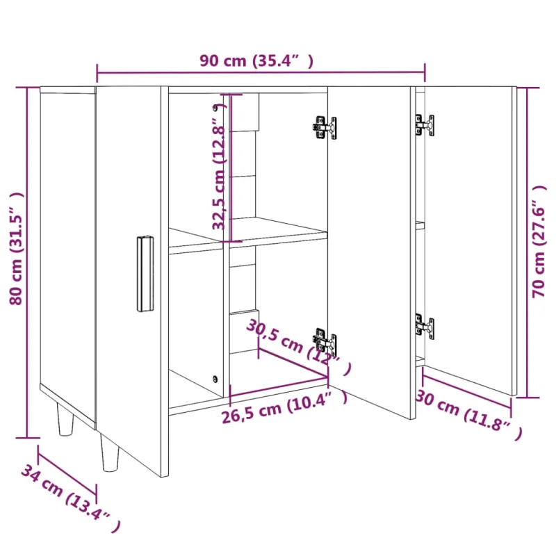 Šoninė spintelė, sonoma ąžuolo, 90x34x80cm, apdirbta mediena
