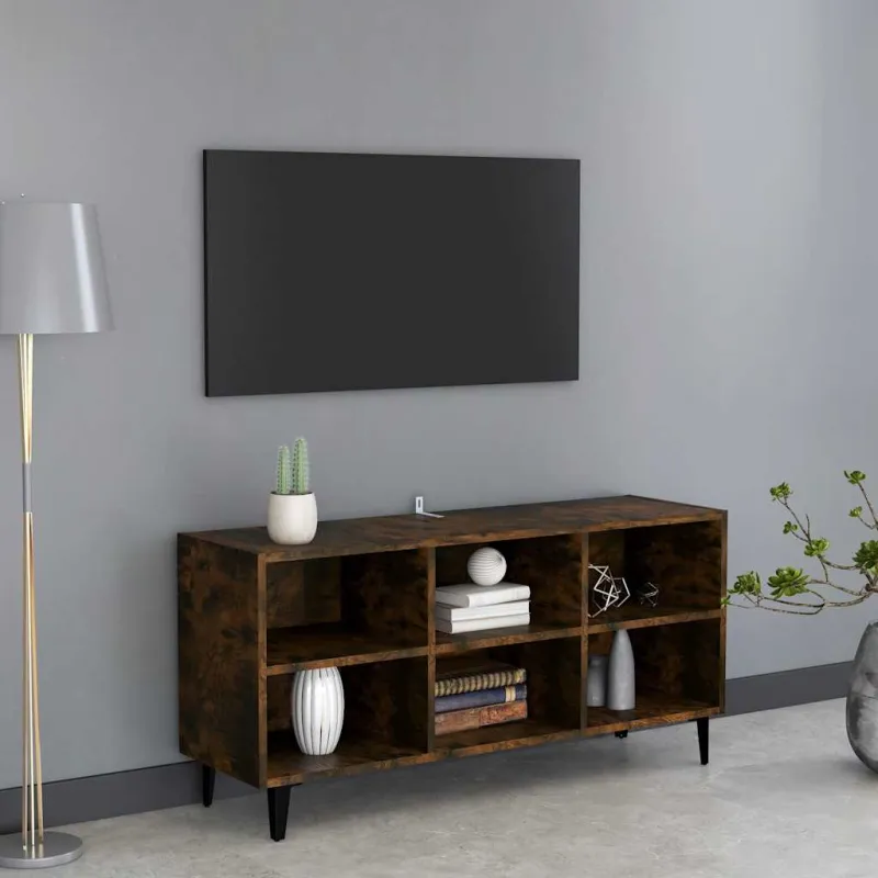 TV spintelė su metalinėmis kojomis, dūminė, 103,5x30x50cm