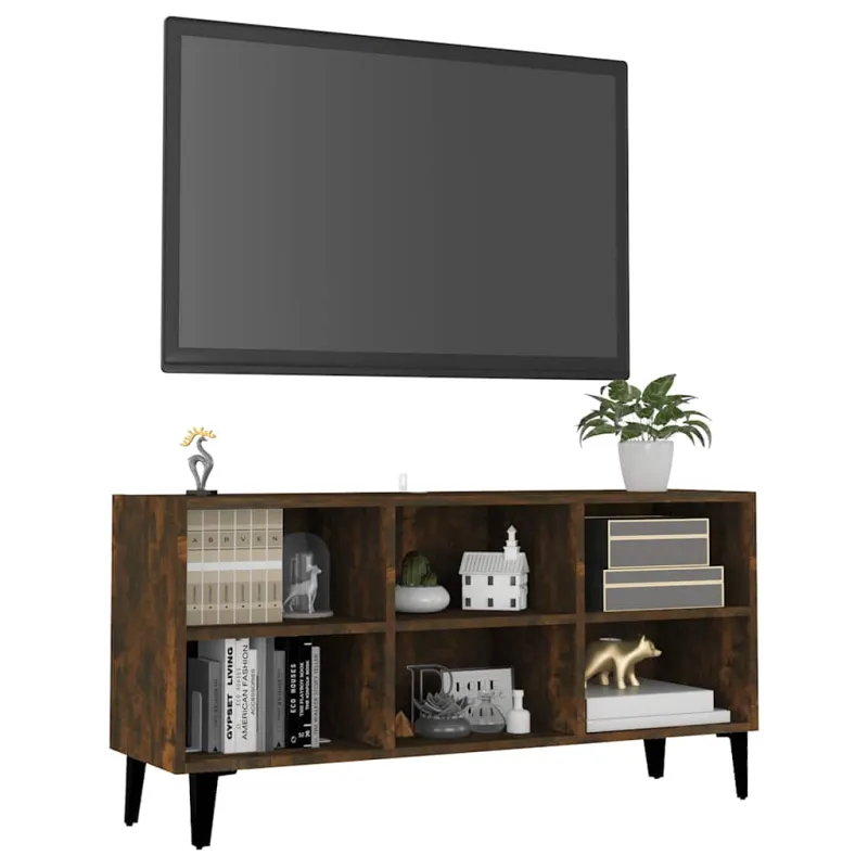 TV spintelė su metalinėmis kojomis, dūminė, 103,5x30x50cm