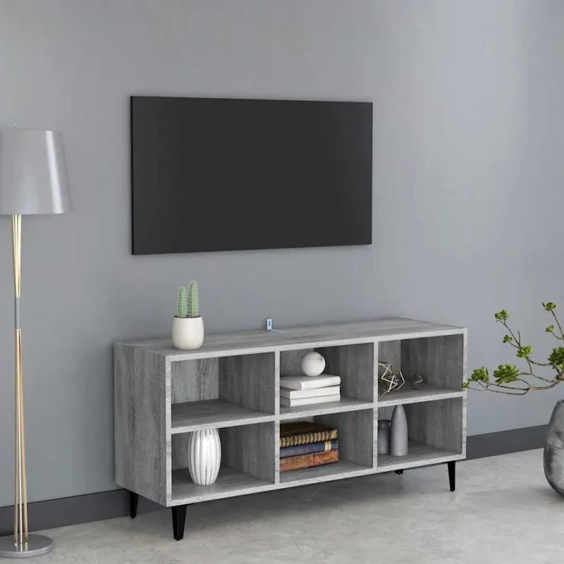 TV spintelė su metalinėmis kojelėmis, pilka, 103,5x30x50cm