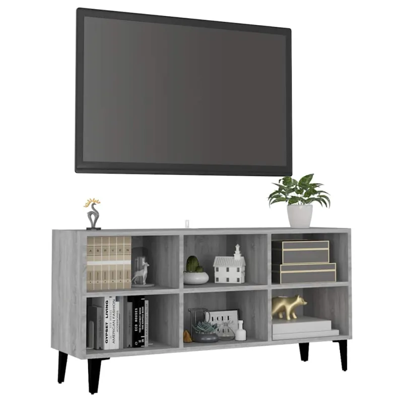 TV spintelė su metalinėmis kojelėmis, pilka, 103,5x30x50cm