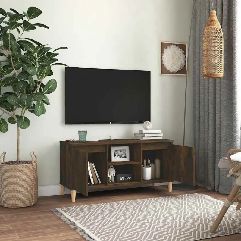 TV spintelė su medinėmis kojelėmis, ąžuolo, 103,5x35x50cm