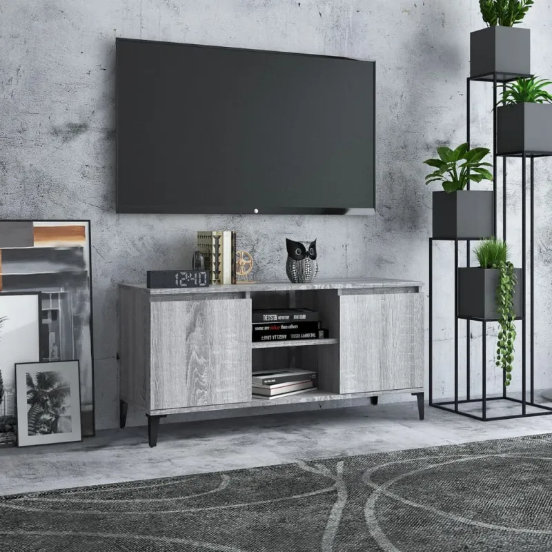 TV spintelė su metalinėmis kojomis, pilka ąžuolo, 103,5x35x50cm