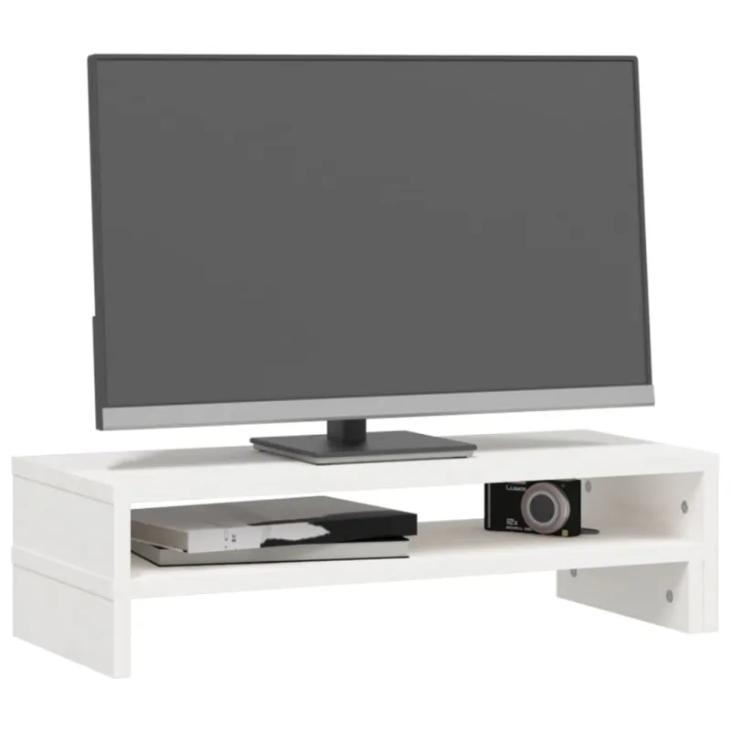 Monitoriaus stovas, baltas, (52–101)x22x14cm, pušies masyvas