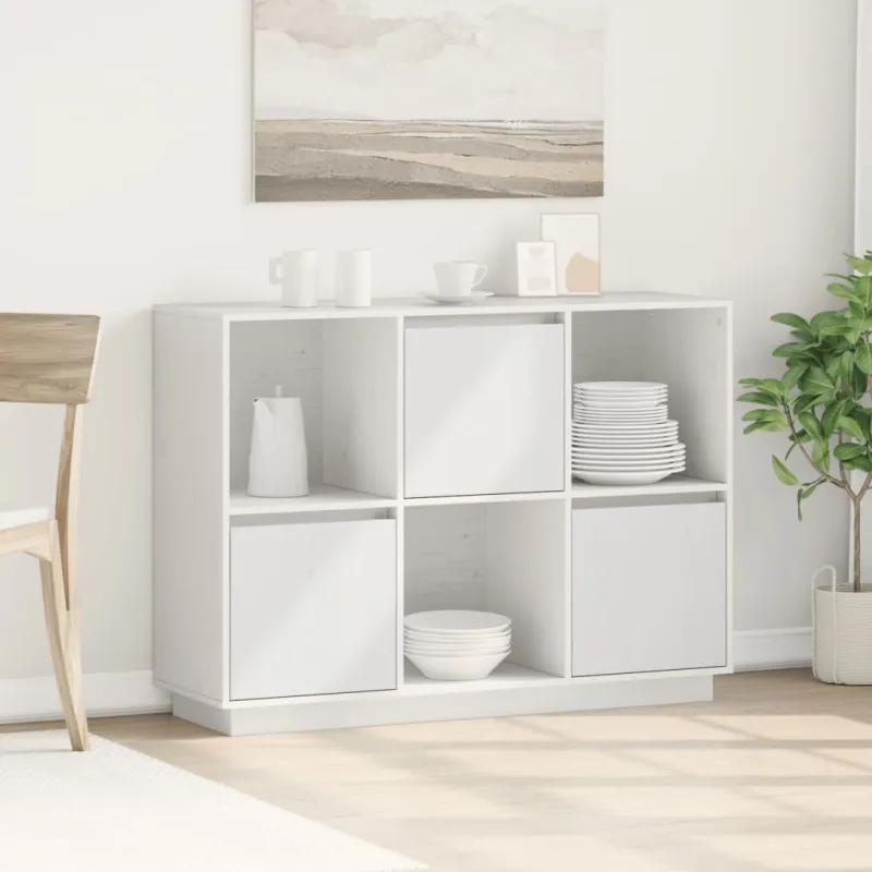 Šoninė spintelė, balta, 110,5x35x80cm, pušies medienos masyvas