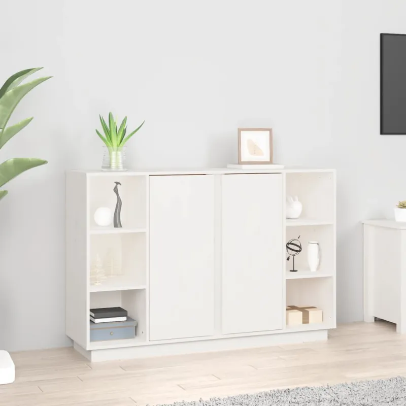 Šoninė spintelė, balta, 120x35x80cm, pušies medienos masyvas