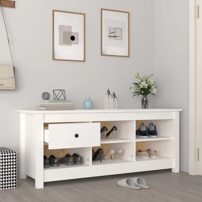 Spintelė batams, balta, 110x38x45,5cm, pušies medienos masyvas