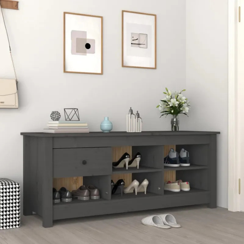 Spintelė batams, pilka, 110x38x45,5cm, pušies medienos masyvas