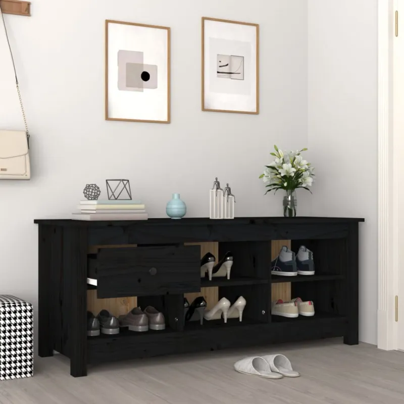 Spintelė batams, juoda, 110x38x45,5cm, pušies medienos masyvas