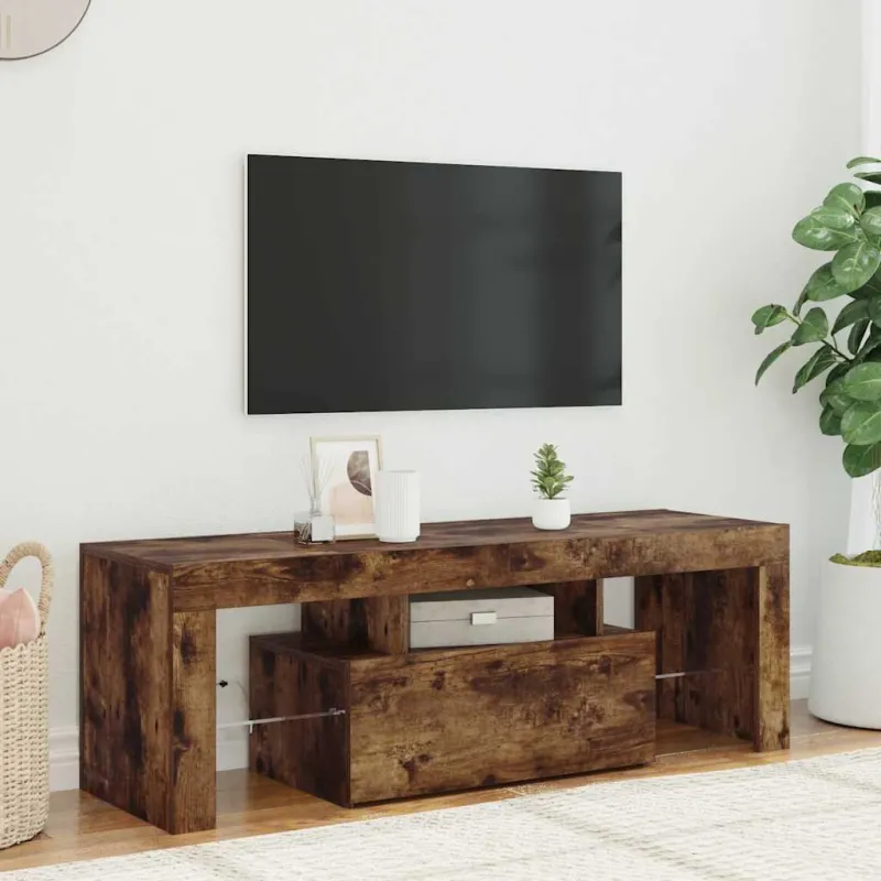 Televizoriaus spintelė su LED, dūminio ąžuolo, 120x35x40cm