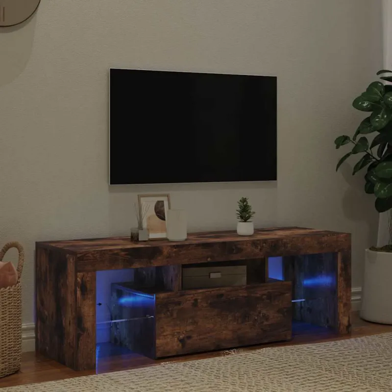 Televizoriaus spintelė su LED, dūminio ąžuolo, 120x35x40cm