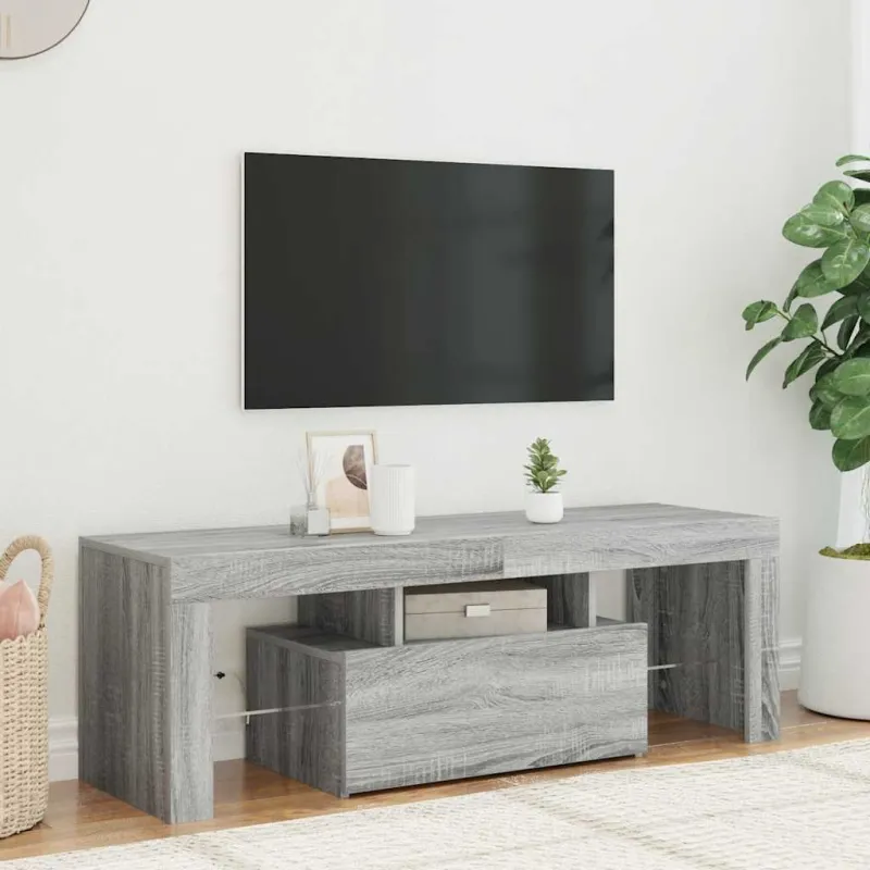 Televizoriaus spintelė su LED, pilka ąžuolo, 120x35x40cm