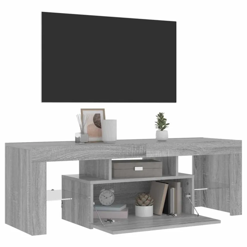 Televizoriaus spintelė su LED, pilka ąžuolo, 120x35x40cm