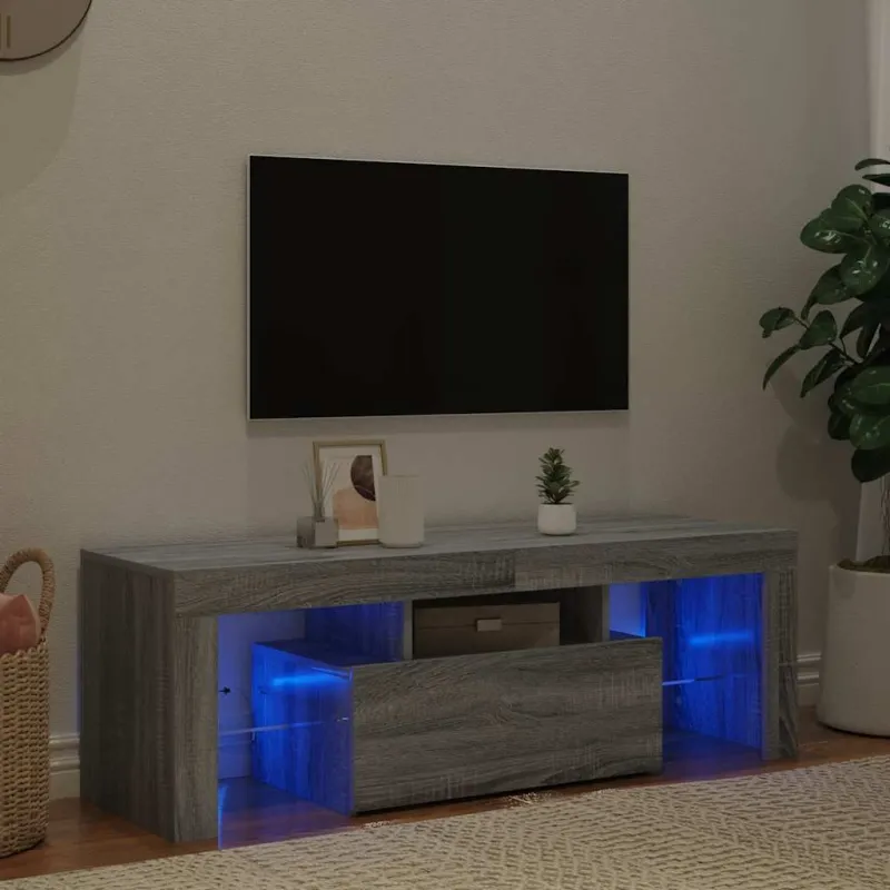 Televizoriaus spintelė su LED, pilka ąžuolo, 120x35x40cm