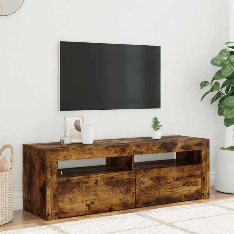 Televizoriaus spintelė su LED, dūminio ąžuolo, 120x35x40cm