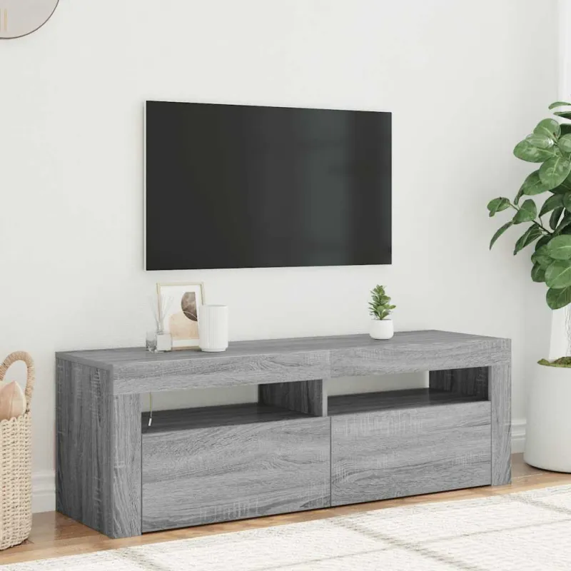 Televizoriaus spintelė su LED, pilka ąžuolo, 120x35x40cm