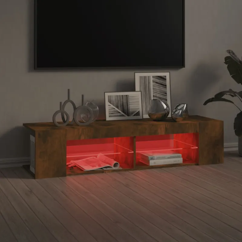 Televizoriaus spintelė su LED, dūminio ąžuolo, 135x39x30cm