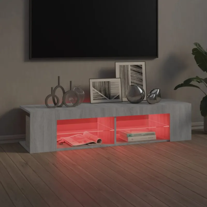 Televizoriaus spintelė su LED, pilka ąžuolo, 135x39x30cm