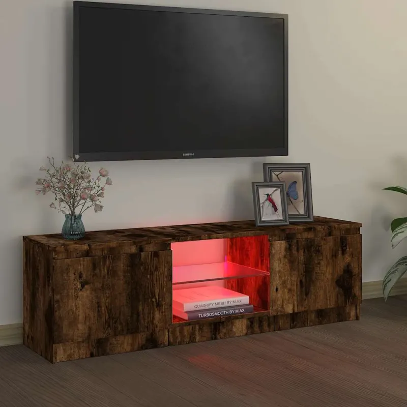 TV spintelė su LED apšvietimu, dūminio ąžuolo, 120x30x36cm