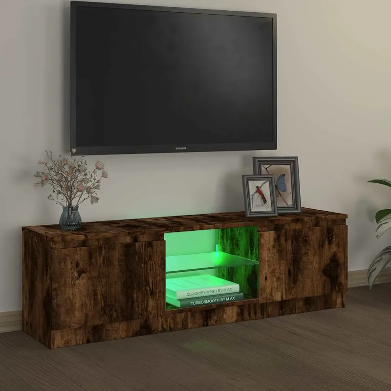 TV spintelė su LED apšvietimu, dūminio ąžuolo, 120x30x36cm