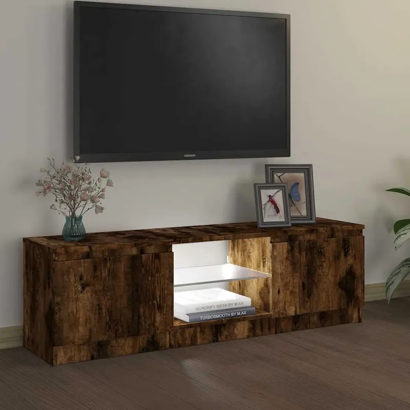 TV spintelė su LED apšvietimu, dūminio ąžuolo, 120x30x36cm