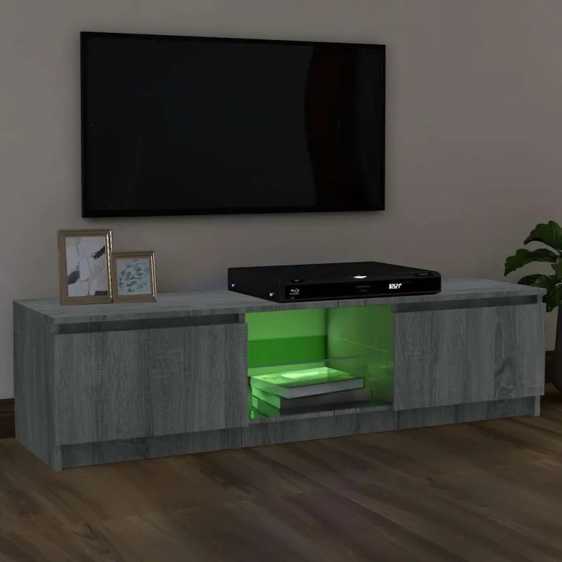 TV spintelė su LED apšvietimu, pilka ąžuolo, 120x30x36cm