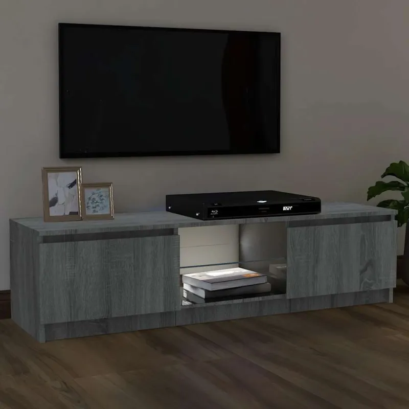 TV spintelė su LED apšvietimu, pilka ąžuolo, 120x30x36cm