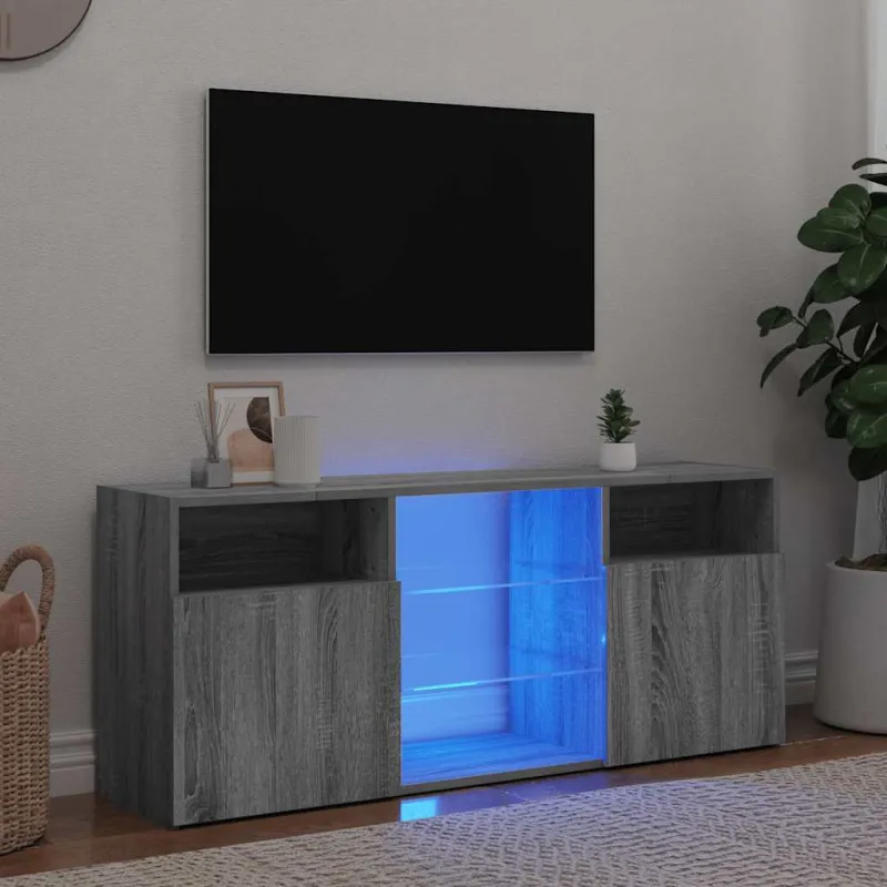 Televizoriaus spintelė su LED, pilka ąžuolo, 120x30x50cm