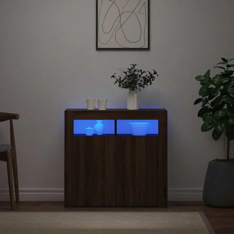 Šoninė spintelė su LED apšvietimu, ruda ąžuolo, 80x35x75cm