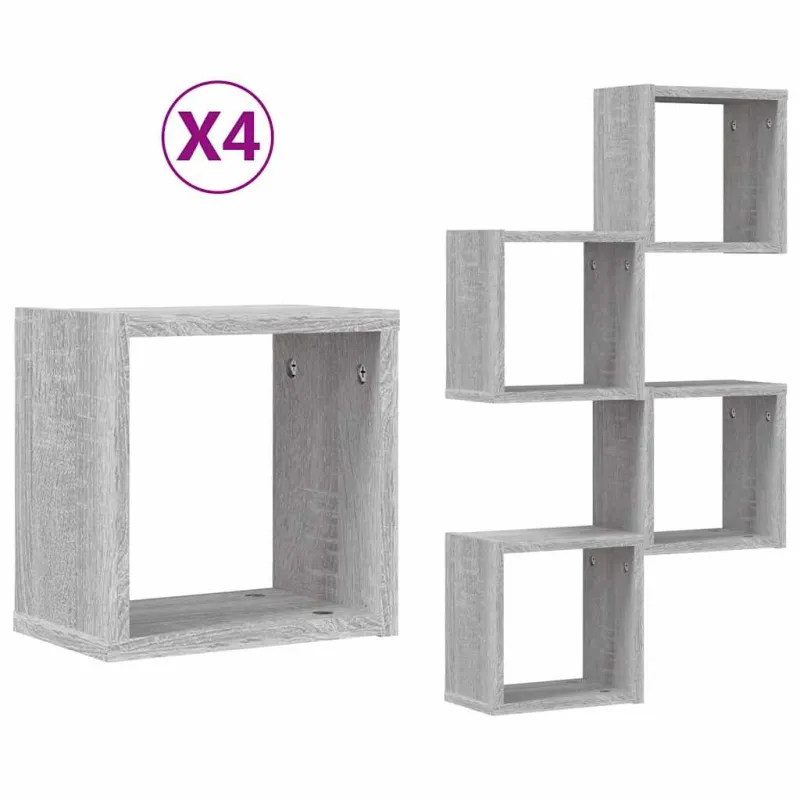 Sieninės lentynos 4 pcs Pilkas Sonoma 26 x 15 x 26 cm