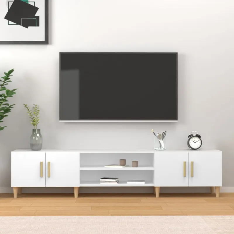 TV spintelė, balta, 180x31,5x40 cm, inžinerinė mediena