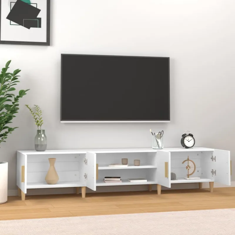 TV spintelė, balta, 180x31,5x40 cm, inžinerinė mediena