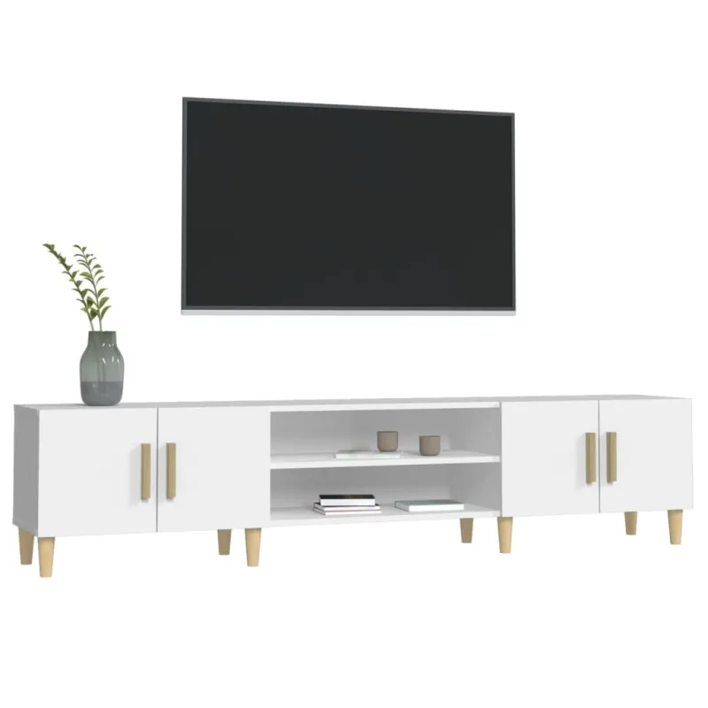TV spintelė, balta, 180x31,5x40 cm, inžinerinė mediena