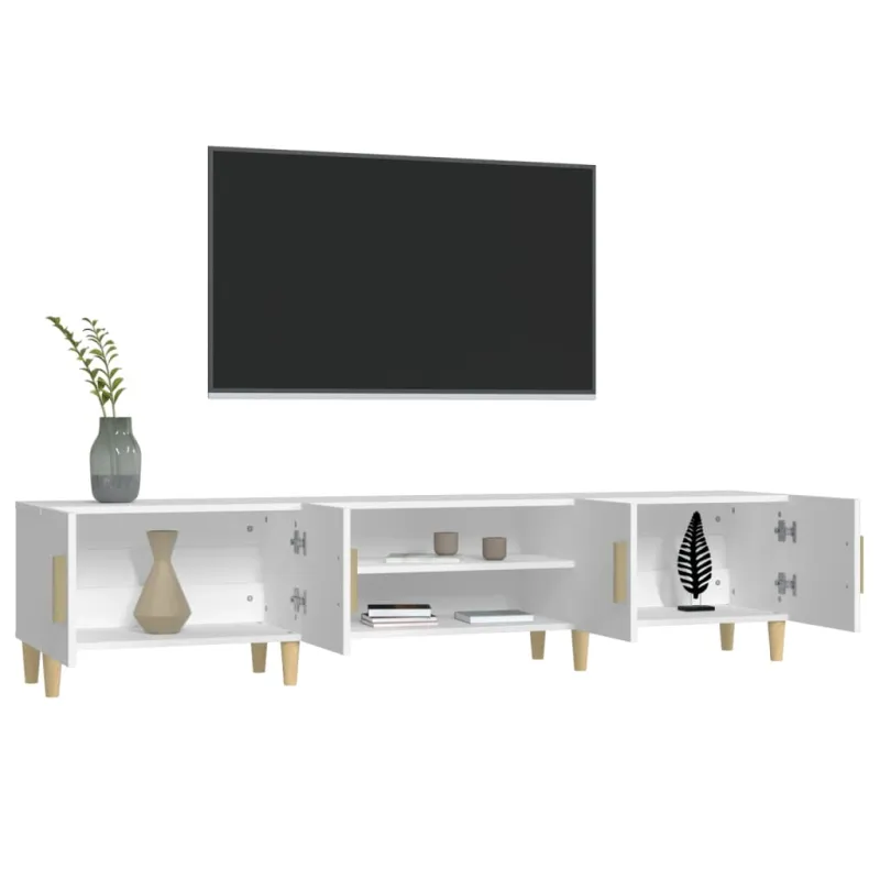 TV spintelė, balta, 180x31,5x40 cm, inžinerinė mediena