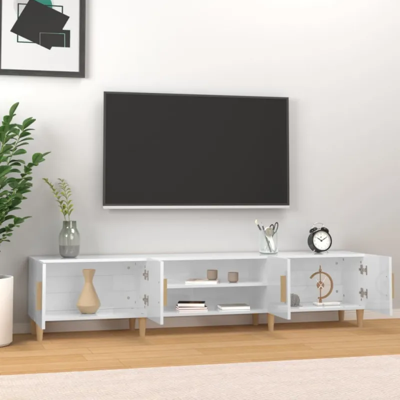 Televizoriaus spintelė, balta, 180x31,5x40cm, mediena, blizgi