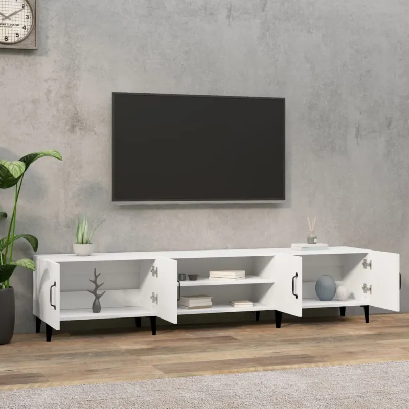 TV spintelė, balta, 180x31,5x40 cm, inžinerinė mediena
