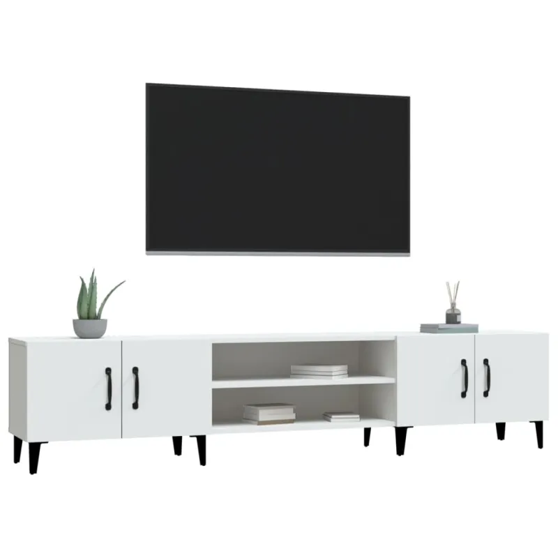 TV spintelė, balta, 180x31,5x40 cm, inžinerinė mediena