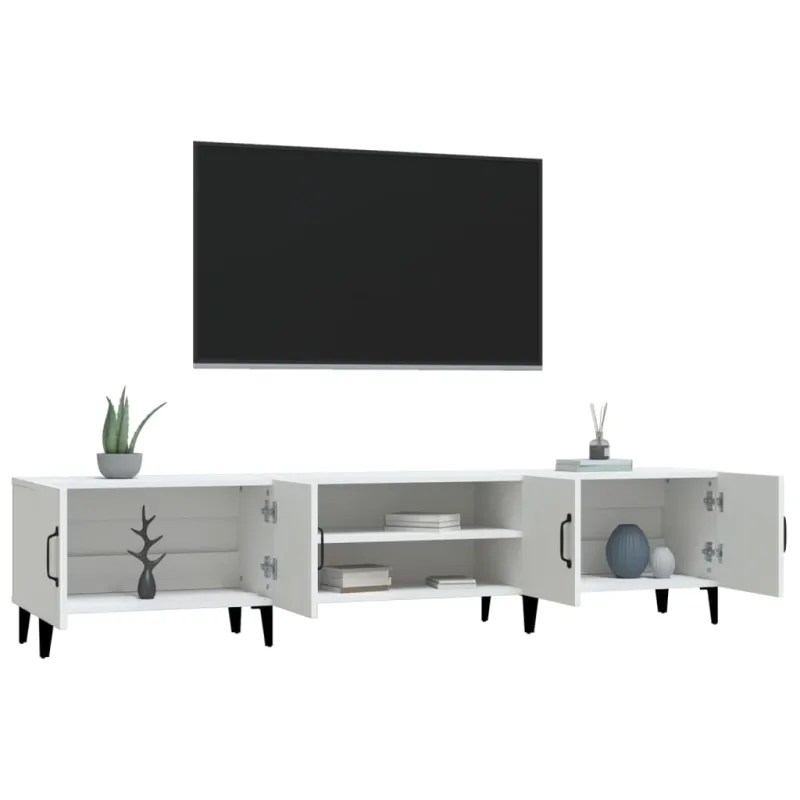 TV spintelė, balta, 180x31,5x40 cm, inžinerinė mediena