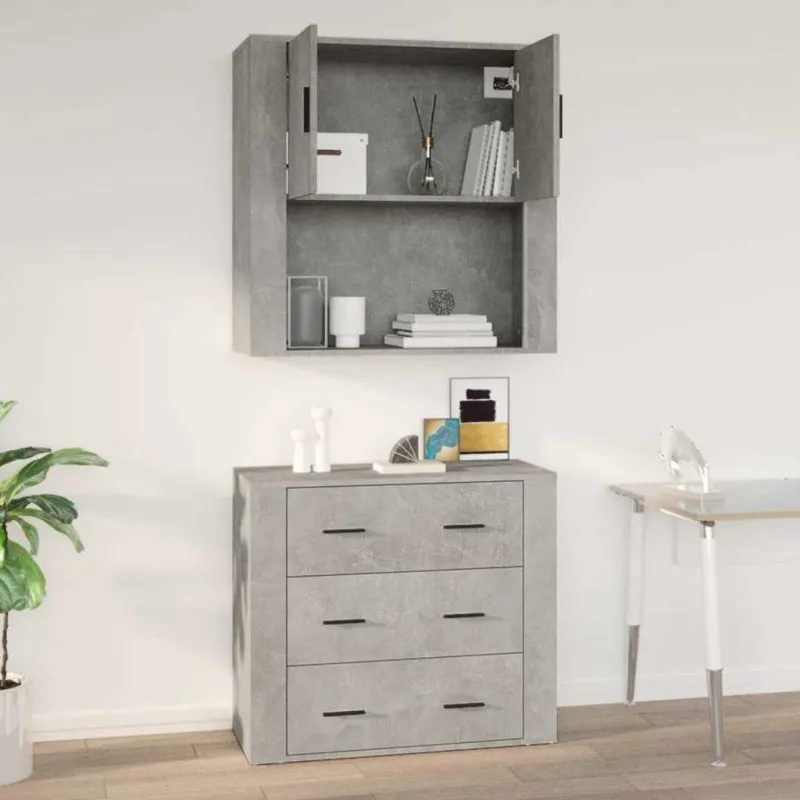 Sieninė spintelė, betono pilka, 80x33x80cm, apdirbta mediena