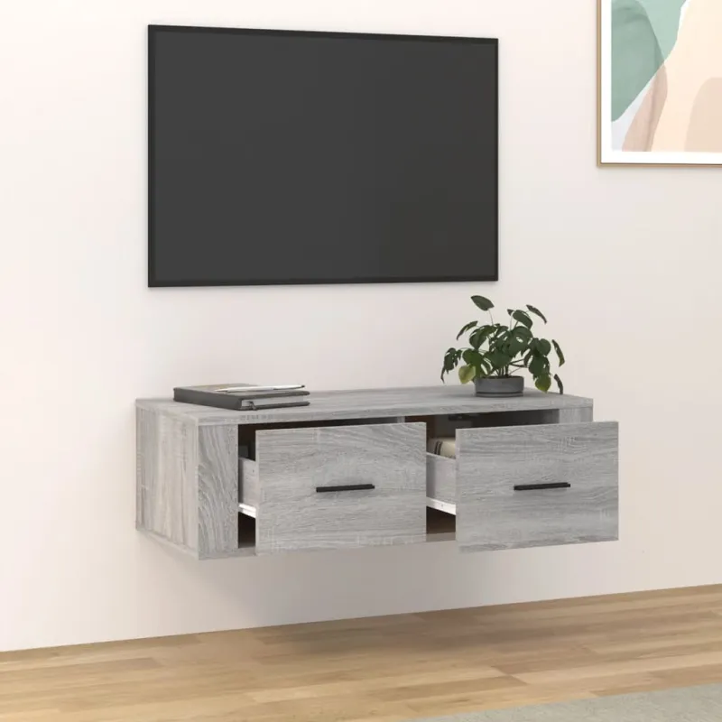 Pakabinama TV spintelė, pilka ąžuolo, 80x36x25cm, mediena