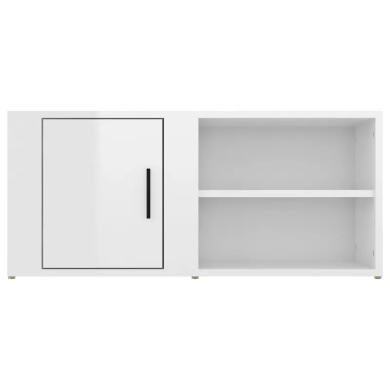 TV spintelės, 2vnt., baltos, 80x31,5x36cm, mediena, blizgios