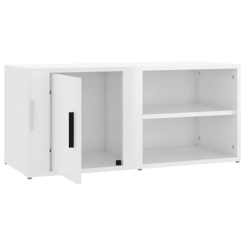 TV spintelės, 2vnt., baltos, 80x31,5x36cm, mediena, blizgios